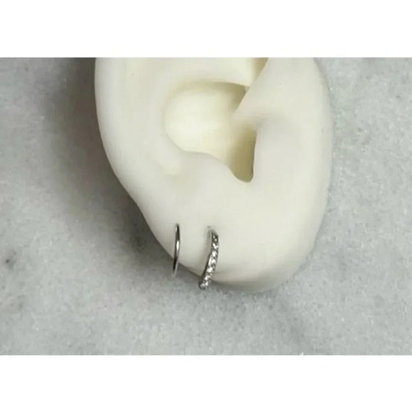 COPY - COPY - Sterling Silver Crystal Paved Twist Faux Double Loop Hoop Earring… - Picture 6 of 7